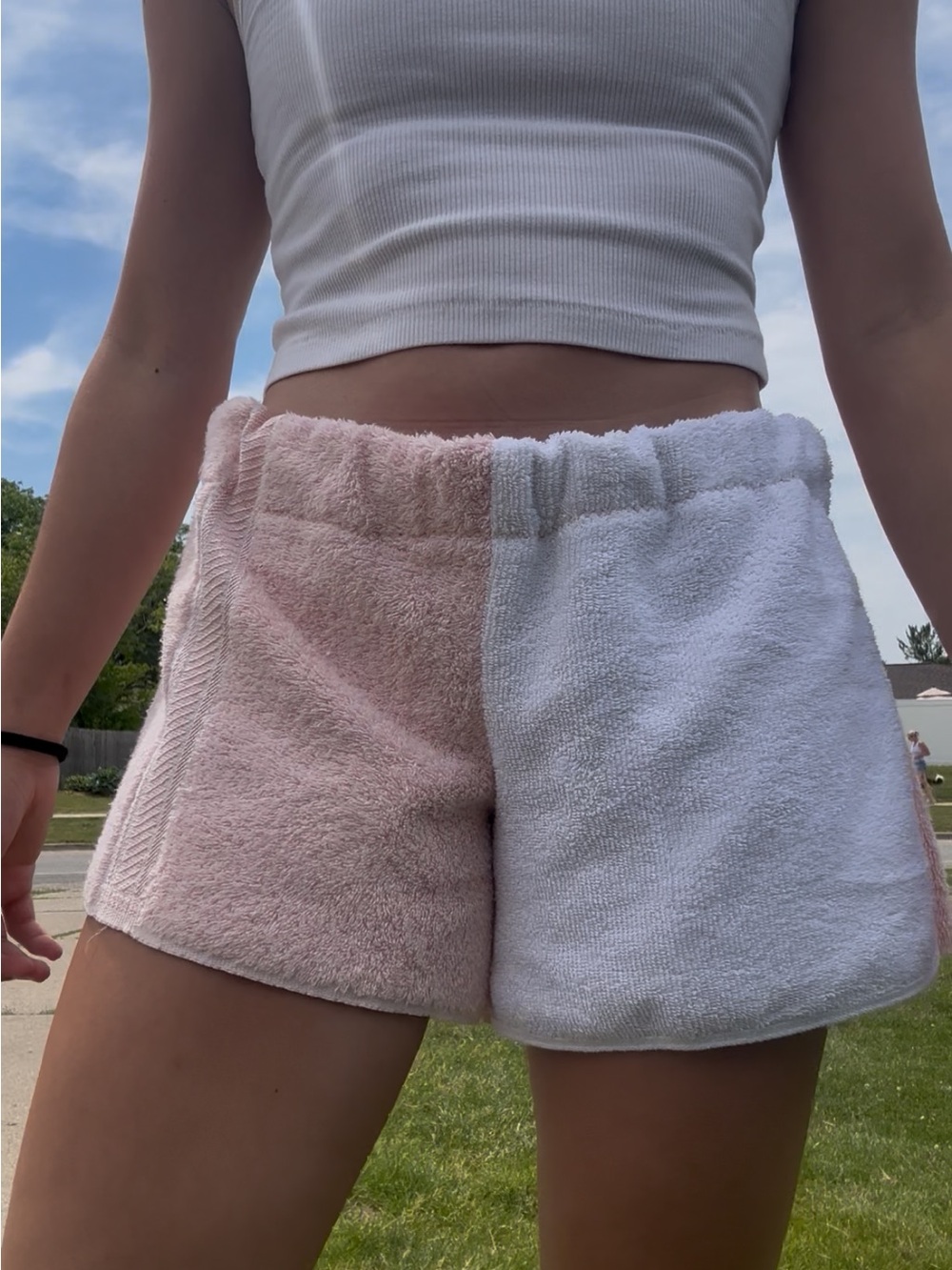 Two-Tone Pink & White Towel Shorts